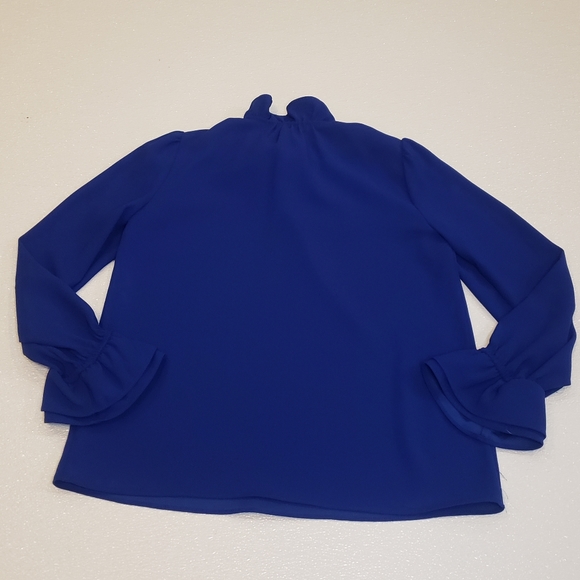 J.Crew Blue Ruffle Neck Blouse - Picture 2 of 5